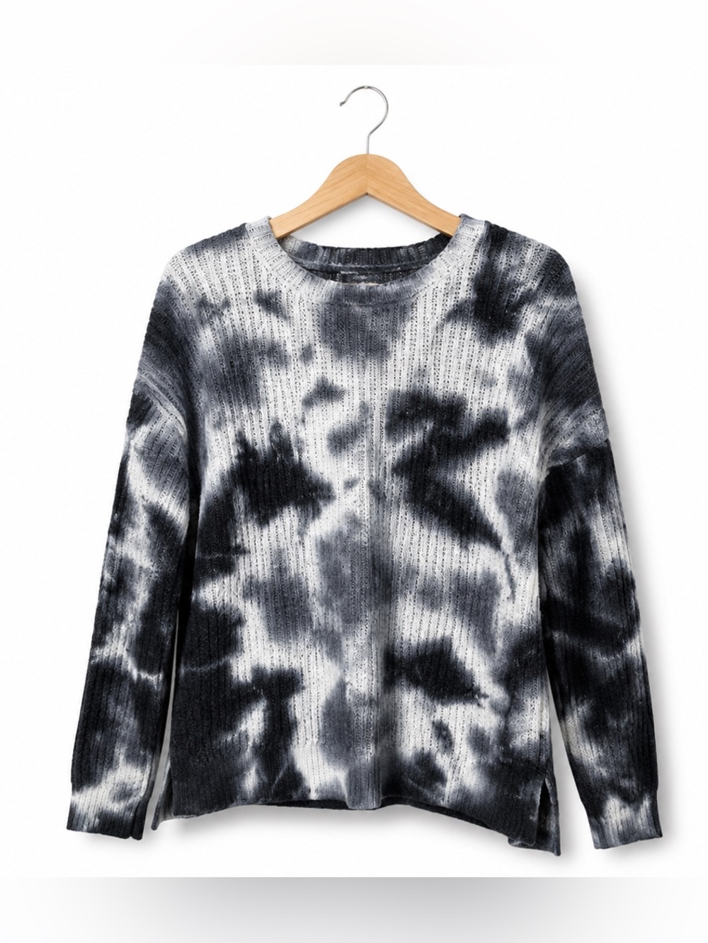 Freshman Black White Tie Dye Sweater Medium Crewneck Cotton Knit Pullover